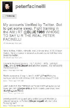 ultimo post del twitter de peter facinnelli....peter no quiere mas impostores en twitter!!