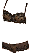 Sujetador y culot con encajes negros.